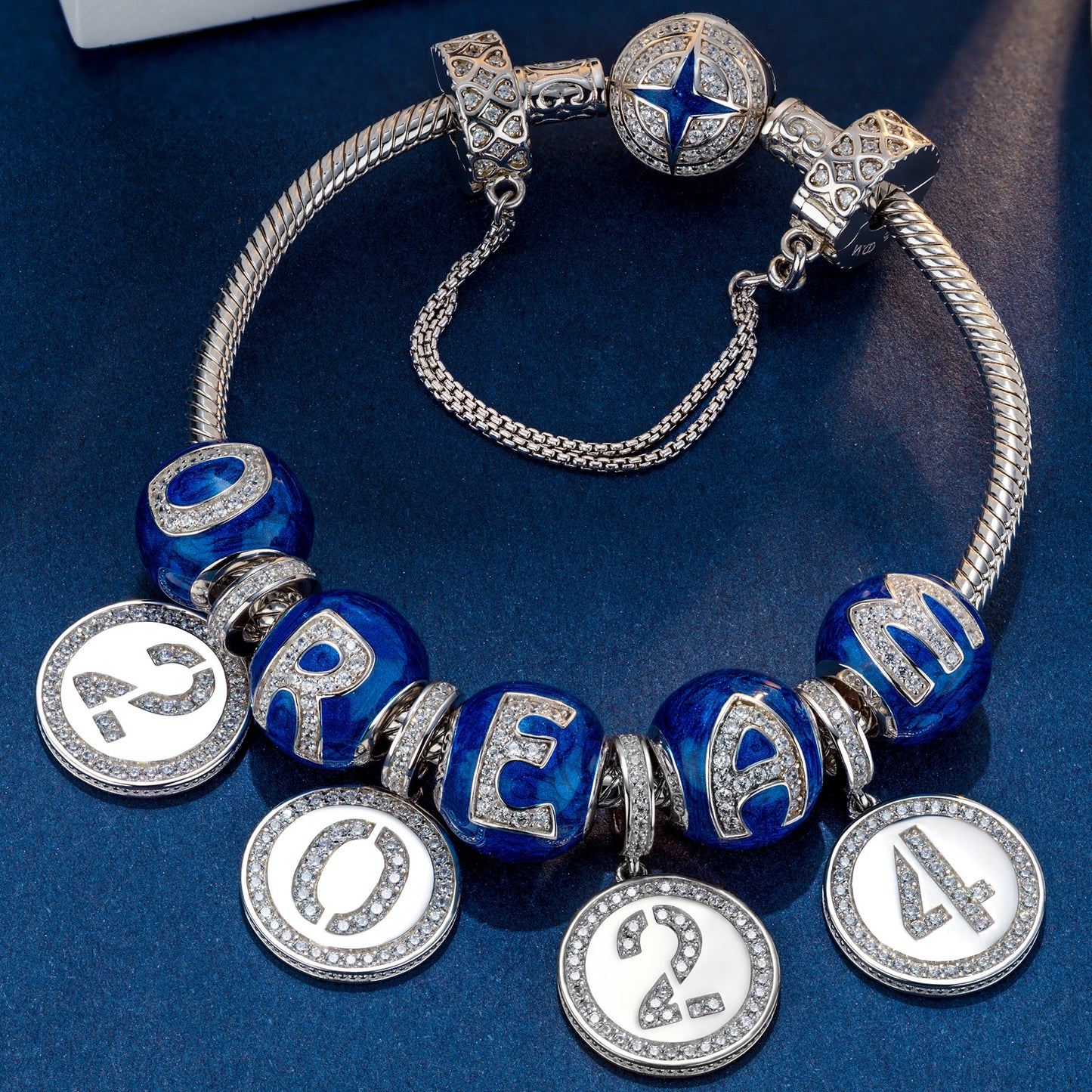 Sterling Silver Dreams' Beginnings Charms Bracelet Set With Enamel In White Gold Plated