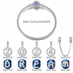 Sterling Silver Dreams' Beginnings Charms Bracelet Set With Enamel In White Gold Plated (Includes bracelet and all charms shown)