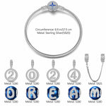 Sterling Silver Dreams' Beginnings Charms Bracelet Set With Enamel In White Gold Plated