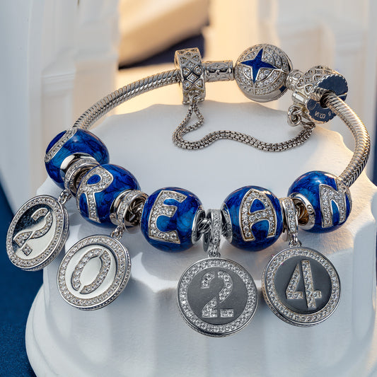gon- Sterling Silver Dreams' Beginnings Charms Bracelet Set With Enamel In White Gold Plated