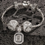 Sterling Silver Interlaced Fate Charms Bracelet Set With Enamel In White Gold Plated (Includes bracelet and all charms shown)