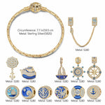 Sterling Silver Dance with the Sea Charms Bracelet Set With Enamel In 14K Gold Plated