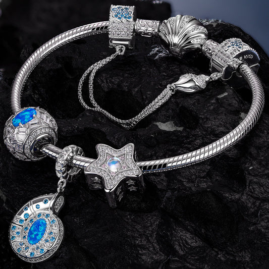 gon- Sterling Silver Starlit Treasures Moonstone Charms Bracelet Set In White Gold Plated