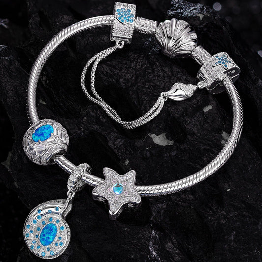 gon- Sterling Silver Starlit Treasures Moonstone Charms Bracelet Set In White Gold Plated (Includes bracelet and all charms shown)