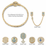 Sterling Silver Adventure's Anchor Charms Bracelet Set With Enamel In 14K Gold Plated