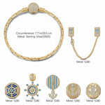 Sterling Silver Anchor of Wisdom Charms Bracelet Set With Enamel In 14K Gold Plated (Includes bracelet and all charms shown)