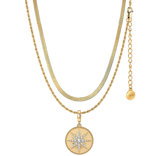 gon- Sterling Silver Shining North Star Charms Necklace Set In 14K Gold Plated