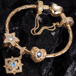 Sterling Silver Submerged Moonstone Charms Bracelet Set In 14K Gold Plated (Includes bracelet and all charms shown)