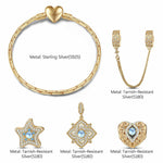Sterling Silver Submerged Moonstone Charms Bracelet Set In 14K Gold Plated (Includes bracelet and all charms shown)