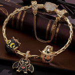 Sterling Silver Playful Monsters Charms Bracelet Set With Enamel In 14K Gold Plated (Includes bracelet and all charms shown)