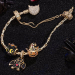 Sterling Silver Playful Monsters Charms Bracelet Set With Enamel In 14K Gold Plated