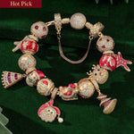 Sterling Silver Santa's Magical World Charms Bracelet Set With Enamel In 14K Gold Plated