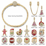 Sterling Silver Santa's Magical World Charms Bracelet Set With Enamel In 14K Gold Plated (Includes bracelet and all charms shown)