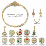 Sterling Silver Yuletide Tree Traverse Charms Bracelet Set With Enamel In 14K Gold Plated