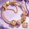 Sterling Silver Amour and Blossom Birthstone Charms Bracelet Set With Enamel In 14K Gold Plated (Includes bracelet and all charms shown)