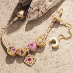 Sterling Silver Amour and Blossom Birthstone Charms Bracelet Set With Enamel In 14K Gold Plated