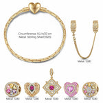 Sterling Silver Amour and Blossom Birthstone Charms Bracelet Set With Enamel In 14K Gold Plated