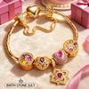 Sterling Silver Amour and Blossom Birthstone Charms Bracelet Set With Enamel In 14K Gold Plated (Includes bracelet and all charms shown)