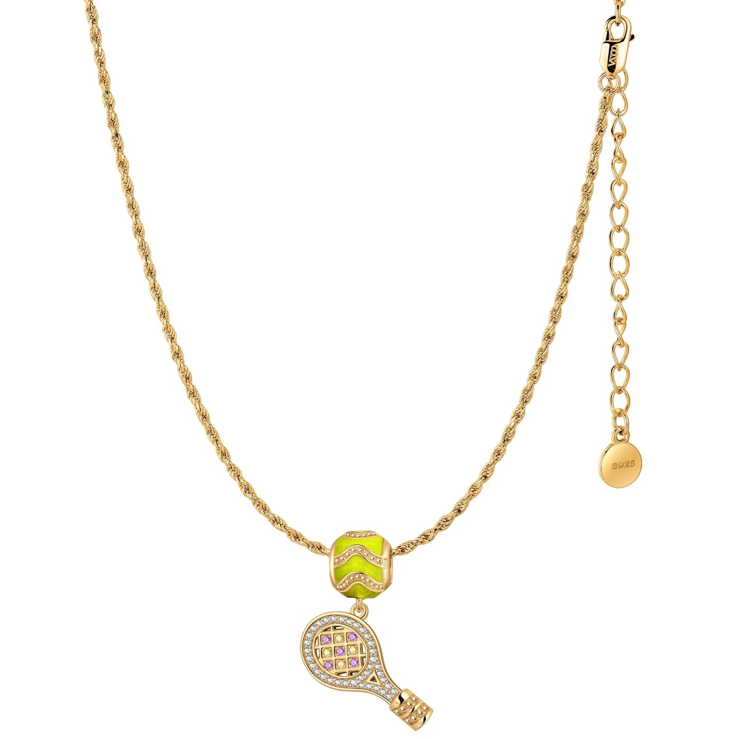 Sterling Silver Tennis Elegance Charms Necklace Set With Enamel In 14K Gold Plated