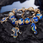 Sterling Silver Ocean Getaway Charms Bracelet Set With Enamel In 14K Gold Plated