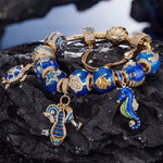 Sterling Silver Ocean Getaway Charms Bracelet Set With Enamel In 14K Gold Plated (Includes bracelet and all charms shown)