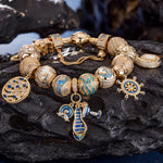 Sterling Silver Maritime Adventure Charms Bracelet Set With Enamel In 14K Gold Plated