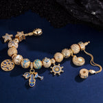 Sterling Silver Maritime Adventure Charms Bracelet Set With Enamel In 14K Gold Plated