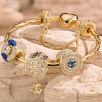 Sterling Silver Captivating Sailing Charms Bracelet Set With Enamel In 14K Gold Plated