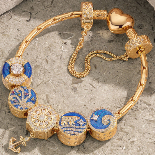 gona- Sterling Silver Colorful Underwater World Charms Bracelet Set With Enamel In 14K Gold Plated (Includes bracelet and all charms shown)
