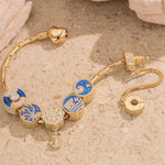 Sterling Silver Colorful Underwater World Charms Bracelet Set With Enamel In 14K Gold Plated