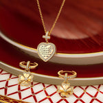 Sterling Silver Clover Heart Charms Necklace and Earrings Set With Enamel In 14K Gold Plated