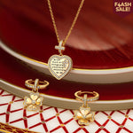 Sterling Silver Clover Heart Charms Necklace and Earrings Set With Enamel In 14K Gold Plated