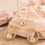 Sterling Silver Full of Love Charms Necklace and Earrings Set In 14K Gold Plated