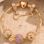 Sterling Silver Purple Luck Charms Bracelet Set With Enamel In 14K Gold Plated (Includes bracelet and all charms shown)