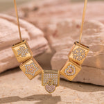 Sterling Silver Unlimited Love Rectangular Charms Necklace Set In 14K Gold Plated