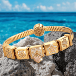 Sterling Silver Unlimited Love Rectangular Charms Bracelet Set With Enamel In 14K Gold Plated (Includes bracelet and all charms shown)