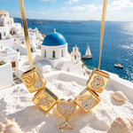 Sterling Silver Maritime Beauty Rectangular Charms Necklace Set In 14K Gold Plated