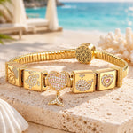 Sterling Silver Maritime Beauty Rectangular Charms Bracelet Set In 14K Gold Plated (Includes bracelet and all charms shown)