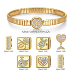 Sterling Silver Maritime Beauty Rectangular Charms Bracelet Set In 14K Gold Plated (Includes bracelet and all charms shown)