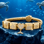 Sterling Silver Maritime Beauty Rectangular Charms Bracelet Set In 14K Gold Plated (Includes bracelet and all charms shown)