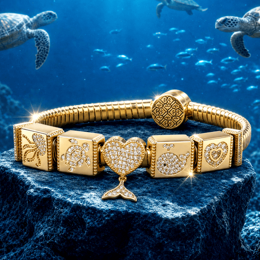 gona- Sterling Silver Maritime Beauty Rectangular Charms Bracelet Set In 14K Gold Plated (Includes bracelet and all charms shown)