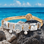 Sterling Silver Oceanic Exploration Rectangular Charms Bracelet Set In White Gold Plated (Includes bracelet and all charms shown)