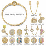 Sterling Silver Sporting Paris Charms Bracelet Set With Enamel In 14K Gold Plated (Includes bracelet and all charms shown)
