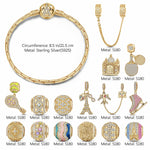 Sterling Silver Sporting Paris Charms Bracelet Set With Enamel In 14K Gold Plated (Includes bracelet and all charms shown)