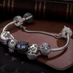 Sterling Silver Spooky Fun Charms Bracelet Set With Enamel In Two-Tone Plating