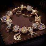 Sterling Silver Haunting Ghost Charms Bracelet Set With Enamel In Two-Tone Plating (Includes bracelet and all charms shown)