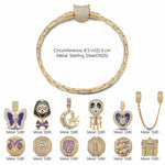 Sterling Silver Haunting Ghost Charms Bracelet Set With Enamel In Two-Tone Plating (Includes bracelet and all charms shown)