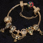 Sterling Silver Kingly Halloween Charms Bracelet Set With Enamel In 14K Gold Plated (Includes bracelet and all charms shown)