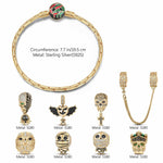 Sterling Silver Kingly Halloween Charms Bracelet Set With Enamel In 14K Gold Plated