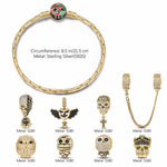 Sterling Silver Kingly Halloween Charms Bracelet Set With Enamel In 14K Gold Plated (Includes bracelet and all charms shown)